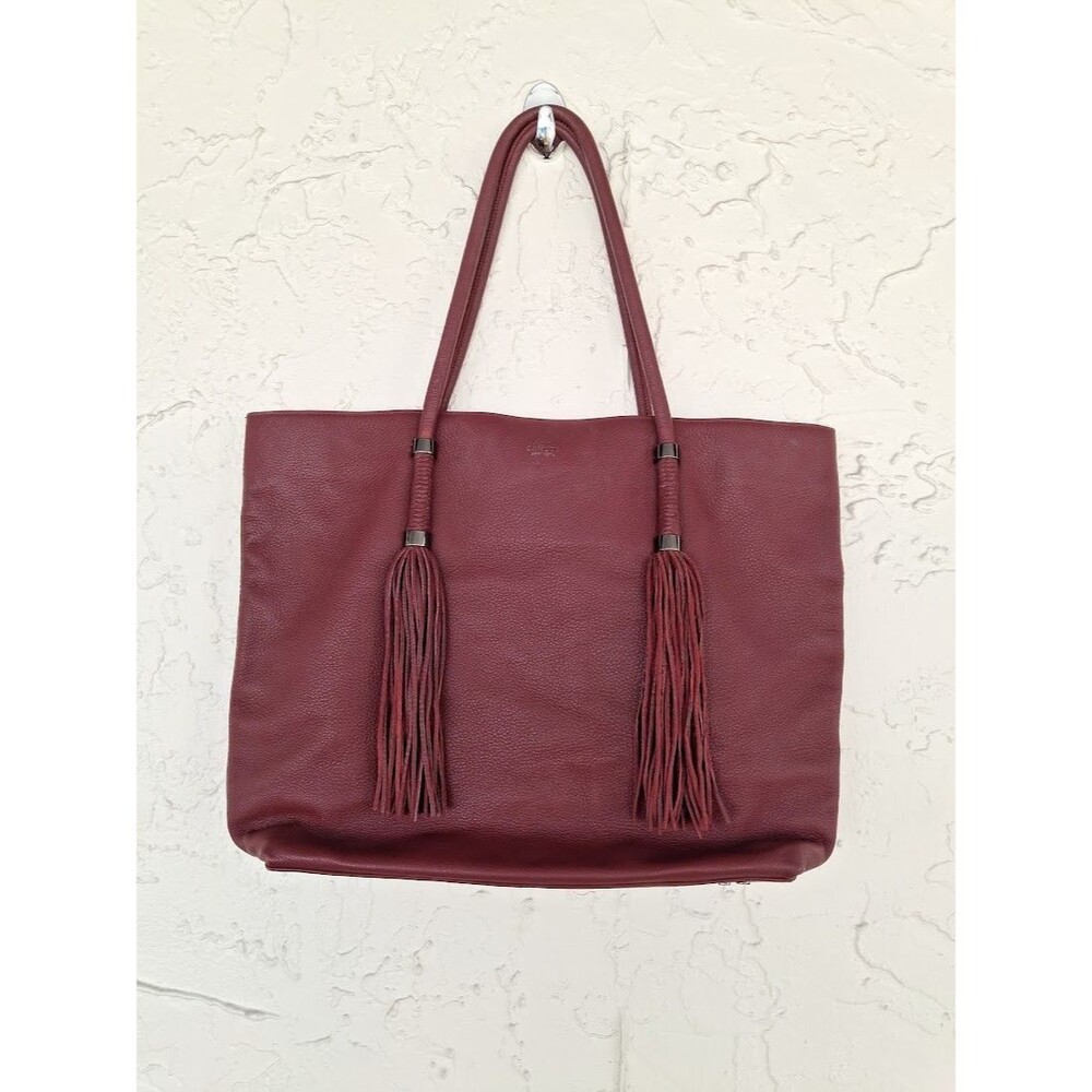 Vince Camuto Dessa Women's Cabernet Genuine Leather Fringe Tassel Large Tote Bag
